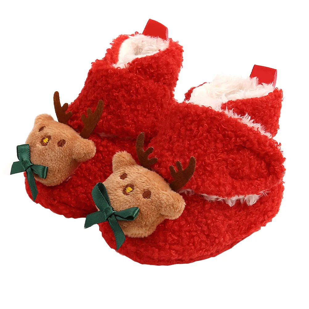 1 زوج أحمر عيد الميلاد حذاء طفل لينة مريحة حجم 22 القطن الدافئة نونسليب لينة وحيد شيك الرضع الأحذية نونسليب حذاء طفل