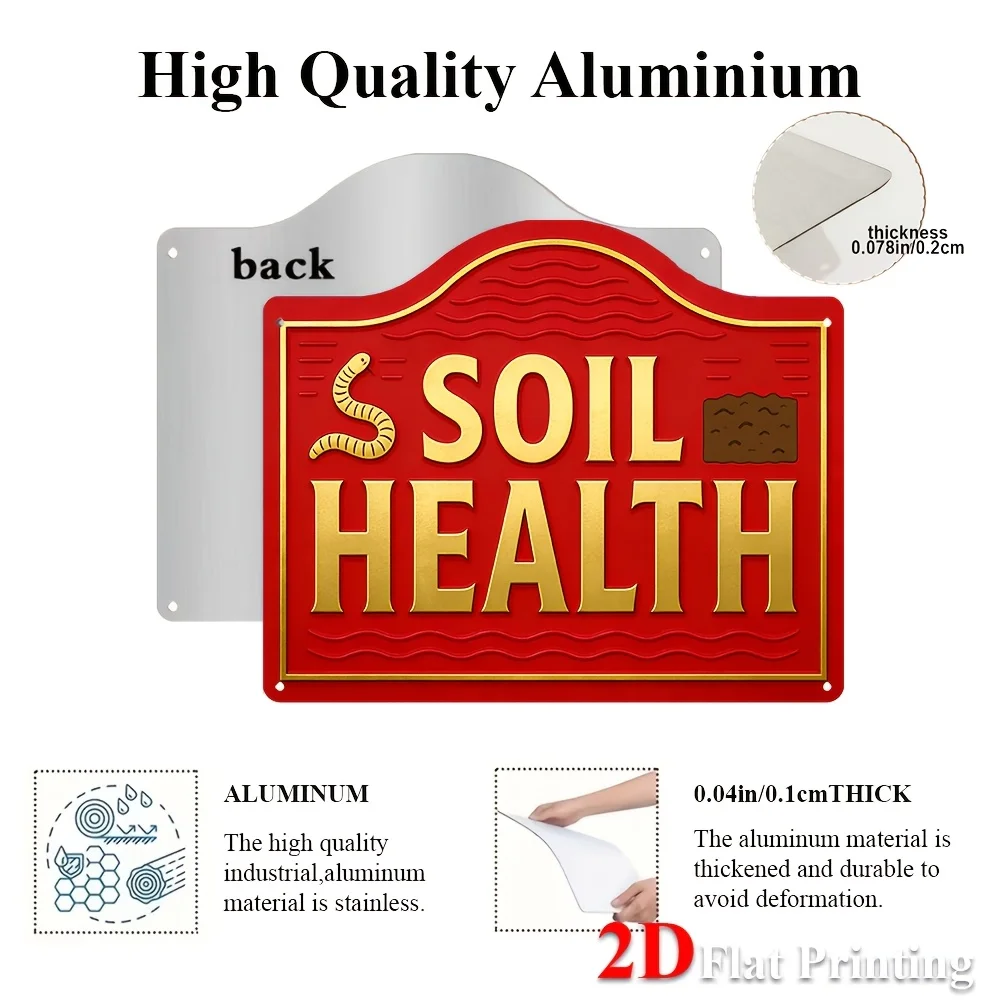 1pc 2D Flat Sign Artwork Depicting 'Soil Health' With An Illustration Of Worms And Soil, Ideal For Decorating Farmhouse Kitchens