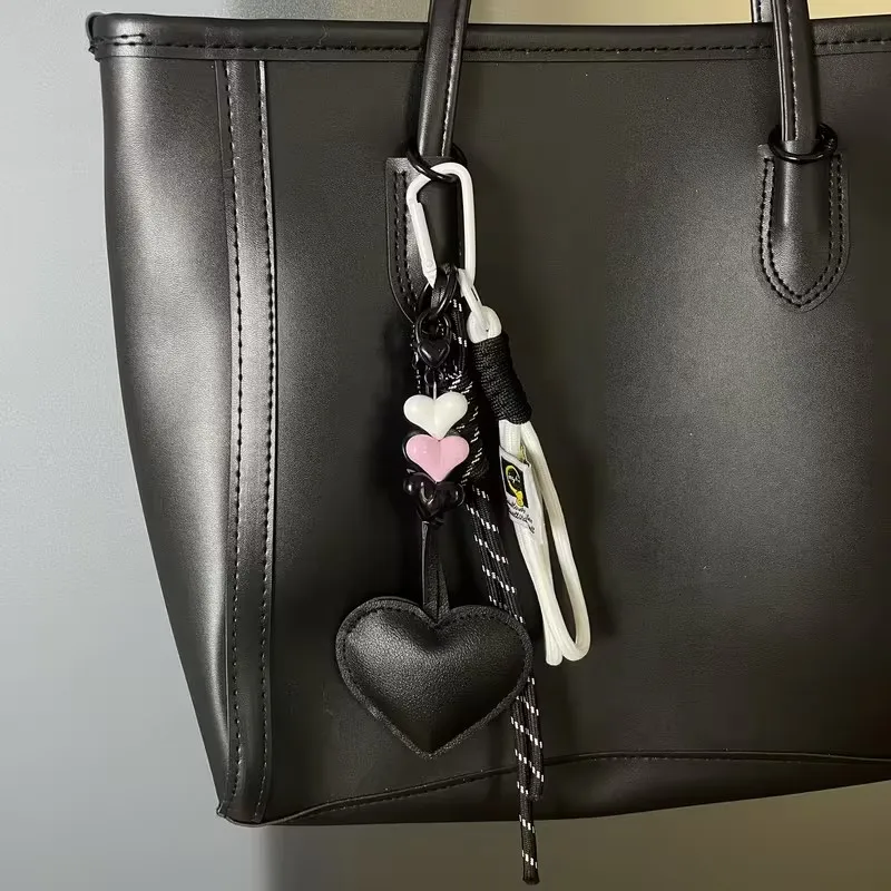 Cute PU Heart Leather Rope Keychain Handmade Braided Rope Car Keyrings Ins Y2K Love Rope Bag Charm Children