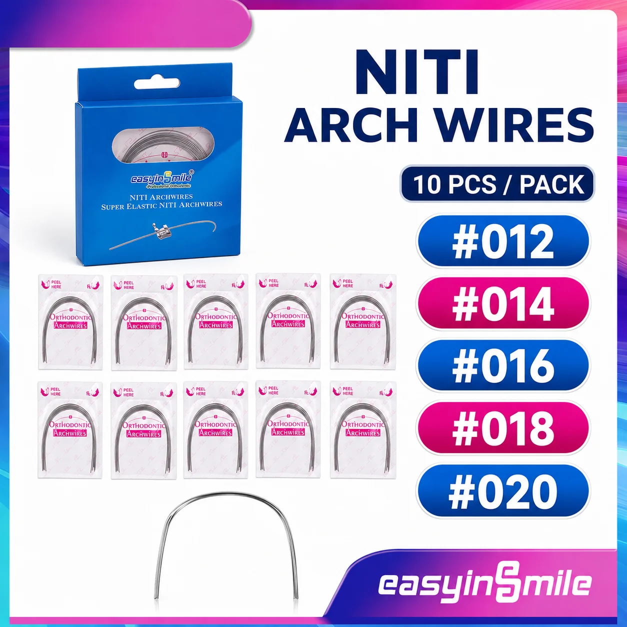 Easyinsmile 10Bags Dental NITI Arch Wires Round Orthodontic Archwire For Ortho Bracket 012 014 016 018 020 Dentistry Material