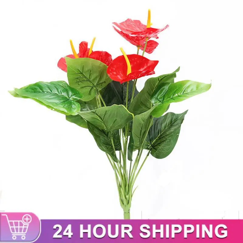 

5pcs Artificial Monstera Leaves Home Plastic Palm Fronds Fake Anthurium Greenery Tree Big Herb Plant For Garden Outdoor Decor