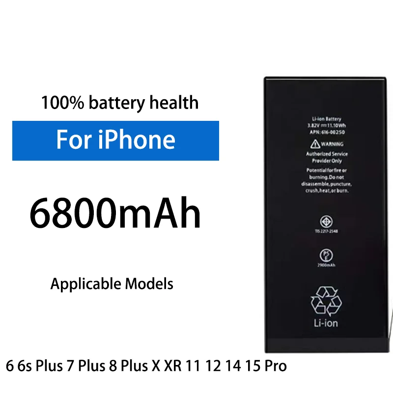 

6800mAh High Capacity Replacement Battery For iPhone 6 6s Plus 7 Plus 8 Plus X XR 11 12 14 15 Pro