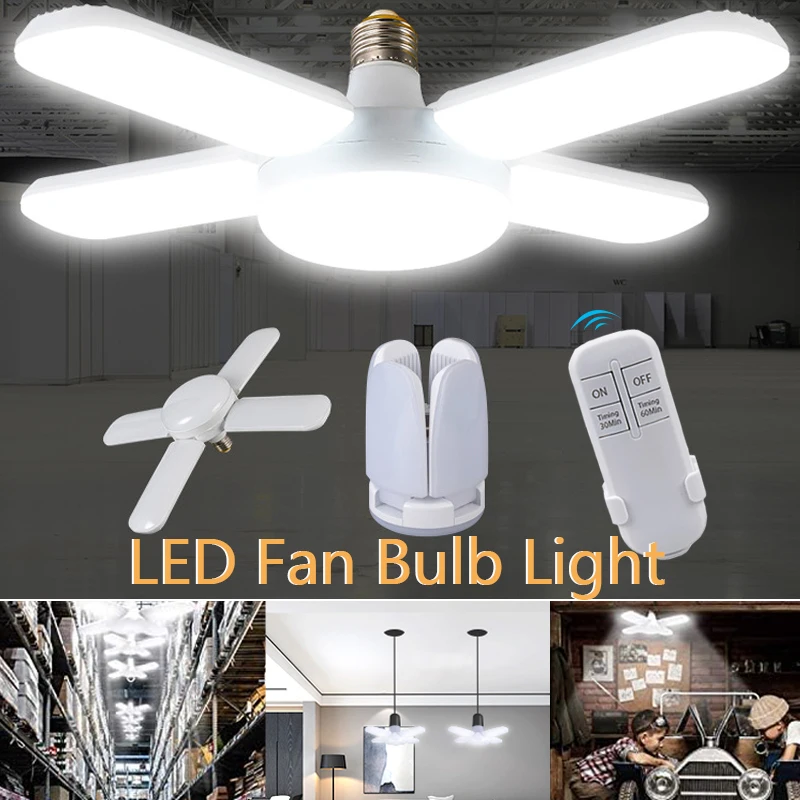 

Timeable Light Bulb E27 Fan Foldable LED Bulb 28W 220V/110V LED Lamp for Home Ceiling Light Warehouse Garage Bedroom Living Room