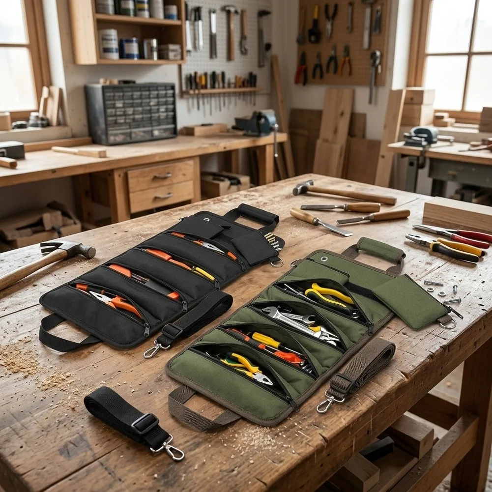 Portable Tool Storage Solution Roll-Up Tool Bag Hand Tool Set Multiple Pockets Design Compact Lightweight Build