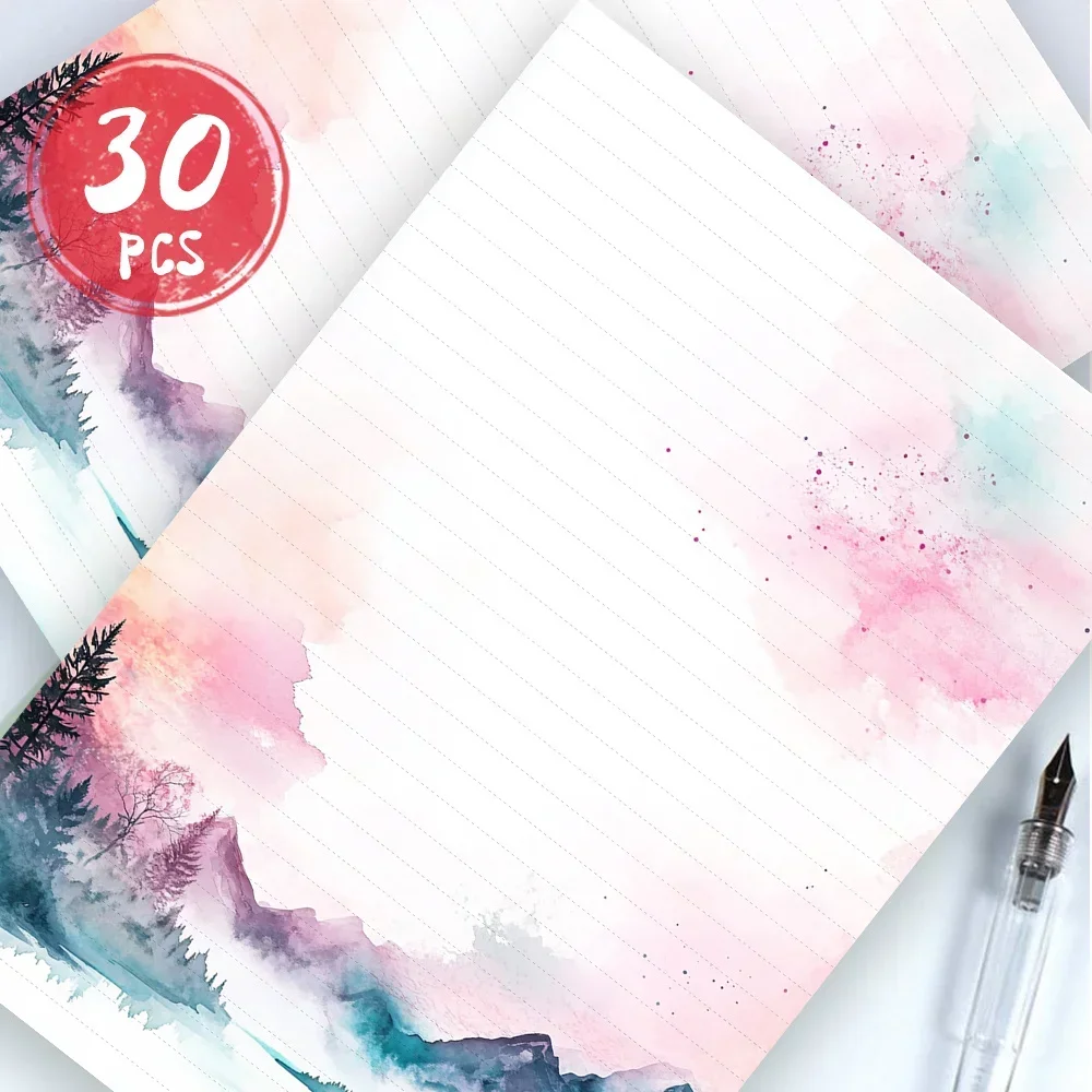 30 Sheets, B5 Soft Landscape-themed Writing Paper, Lined, No Glue, Perfect For Notebooks, Memos, And Stickers