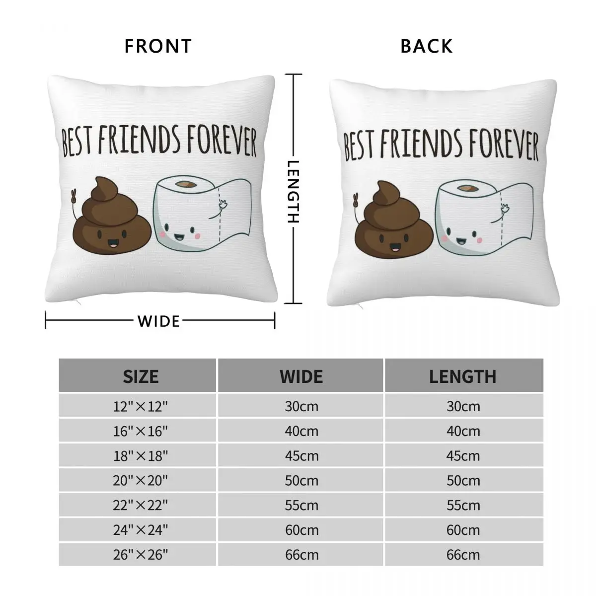 Best Friends Forever Poop Toilet Paper Square Pillowcase Polyester Linen Velvet Pattern Zip Decor Home Cushion Cover