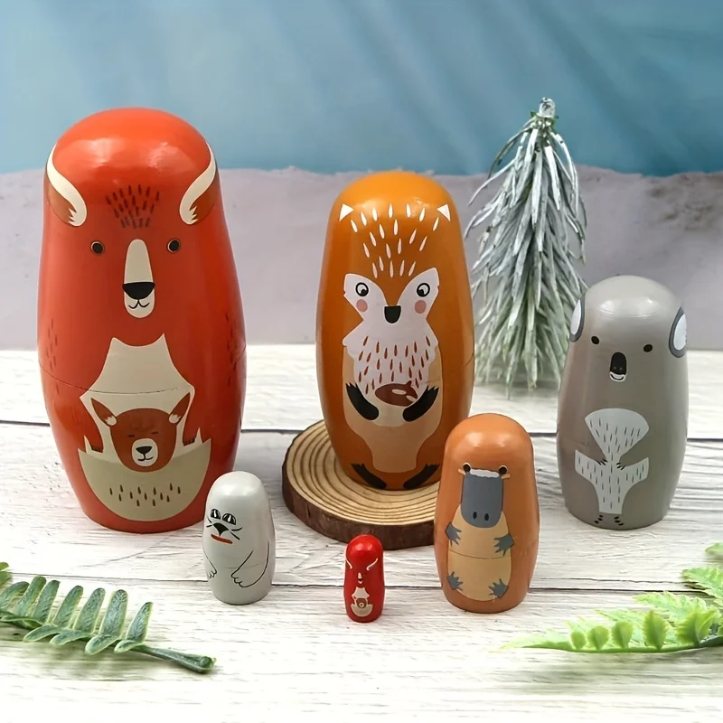 مجموعة واحدة مكونة من 6 قطع من دمى التعشيش الخشبية الملونة - ألعاب أطفال قابلة للتكديس هدية عيد الميلاد وديكور المنزل وحفلات الحفلات #2