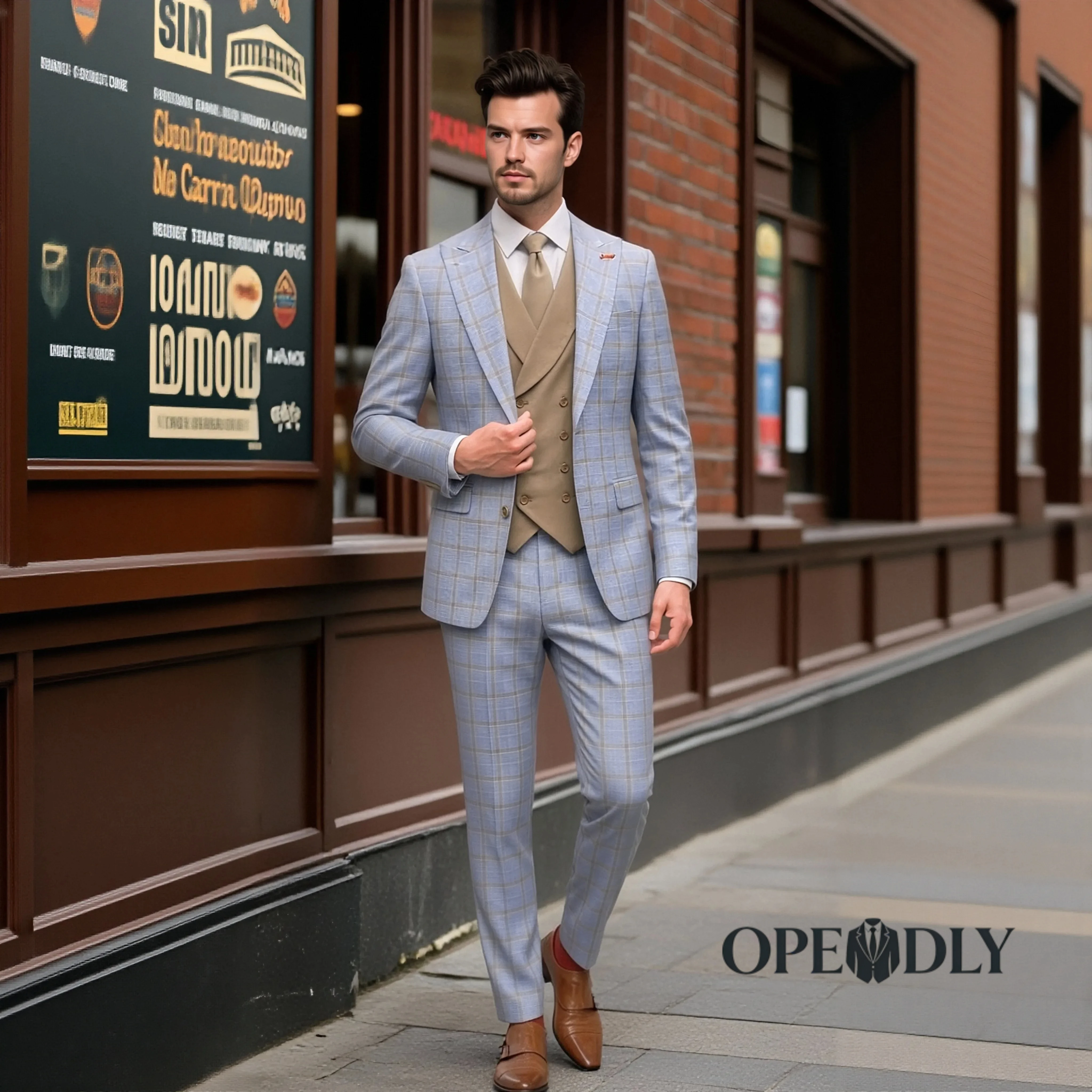 

OPEODLY Men's Custom Tailored Three Piece Suit Slim Fit Tuxedo Set Wedding Business Formal Blazer Vest & Pants