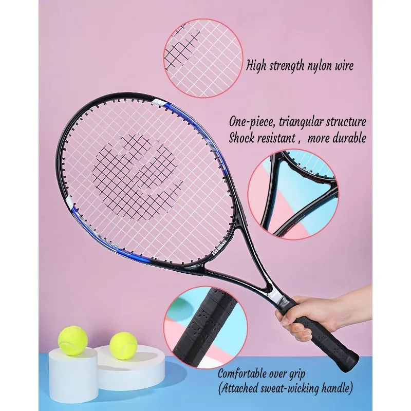 Tennis Rackets for Adults 27 inch Tennis Racquets - 2 Player Tennis Racket Set with 3balls,2 Grips, 2 Vibration Dampers