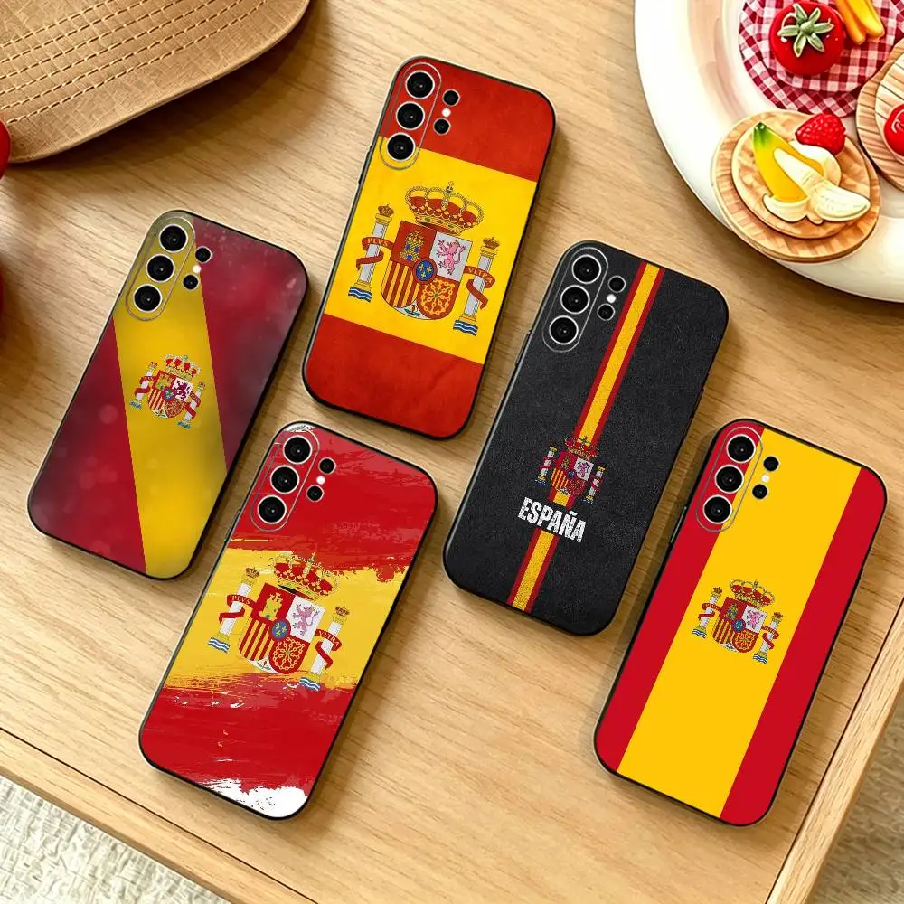S-Spain Spanish Flag Art  Phone Case For Samsung S25,S24,S21,S22,S23,S30,Ultra,S20,Plus,Fe,Note,10,9,5G Black Cover