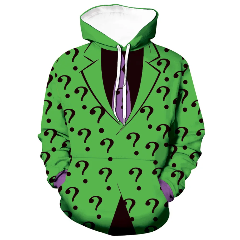 2024 New Anime Riddler Edward Nygma Green Zipper Up Hoodies Tops Jackets Adult Men's Short Sleeve Long Pants Fashion Streetwear