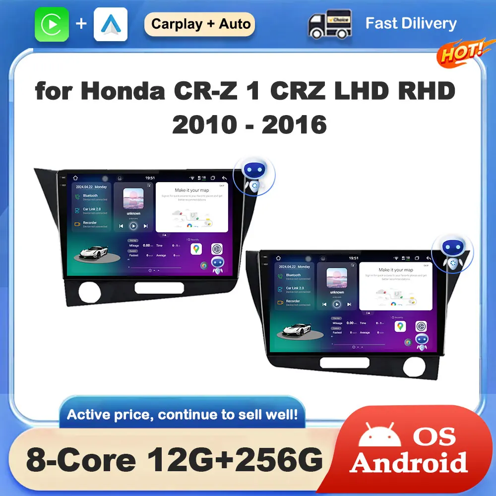 مشغل راديو متعدد الوسائط للسيارة مع نظام تحديد المواقع والملاحة ، نظام أندرويد ، وحدة رأس بلوتوث 4G ، هوندا * 1 CRZ LHD lrhd-من 9 in