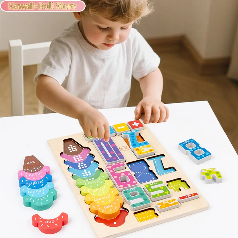 Blocos digitais educacionais de madeira, quebra-cabeças criativos, brinquedos de empilhamento, reconhecimento de números de cores, presente montessori