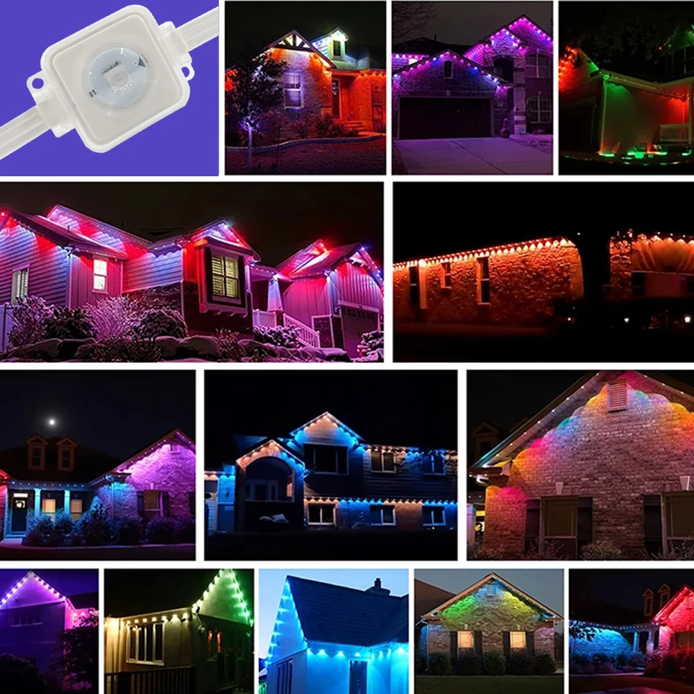 Permanent Outdoor Lights 15M, Lighting Color Changing, Multiple Modes, LED Strip Wall Lights Waterproof for Eaves, Garden Decor