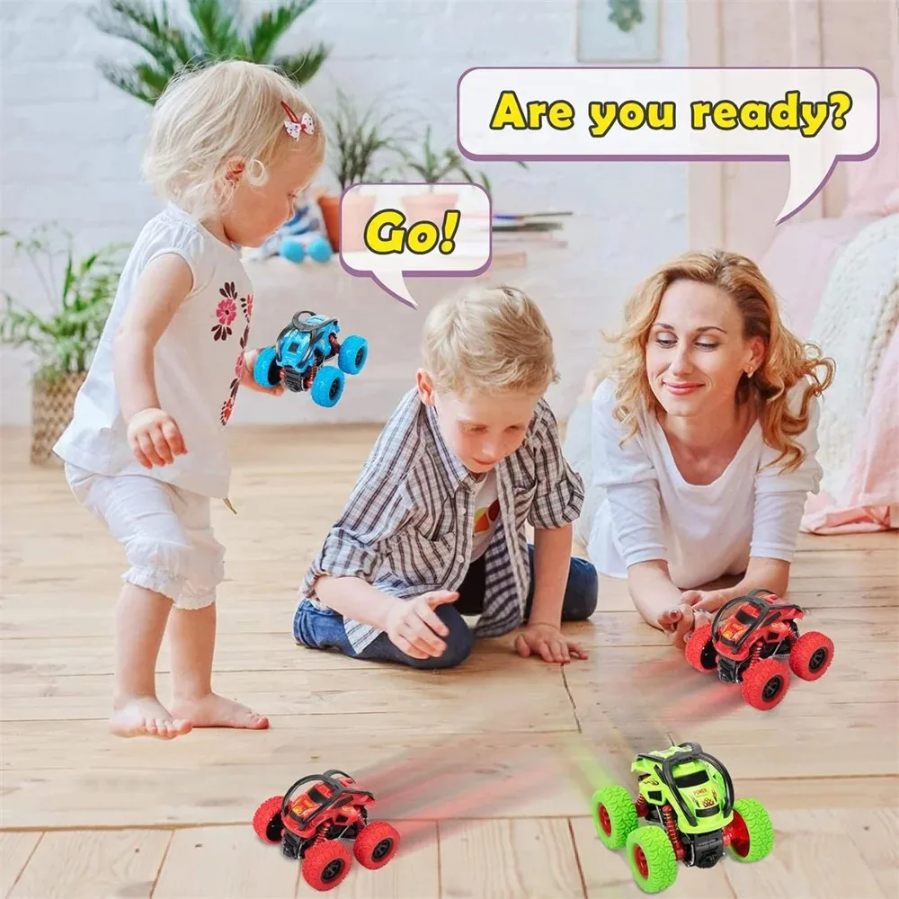Monster Trucks Toys for Boys - Toddler Push & Go Stunt Cars with Flip Action, Race Car Set for Kids Birthday & Christmas