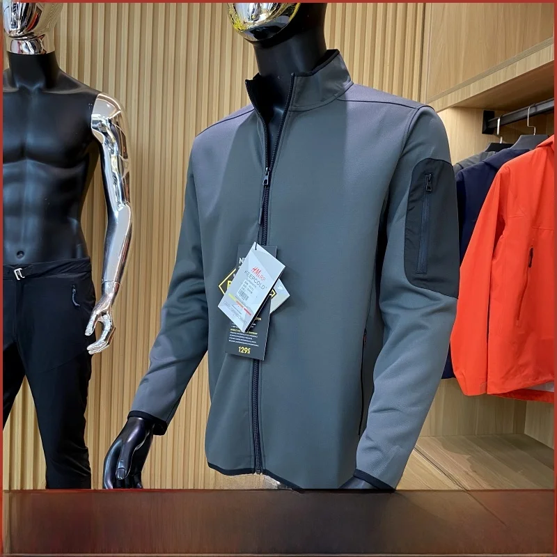 

Outdoor Men's Spor Stand Collar Jaet New Autumn Sle Color Blo Casual All-Match Zipper Closure Long Sve Coat