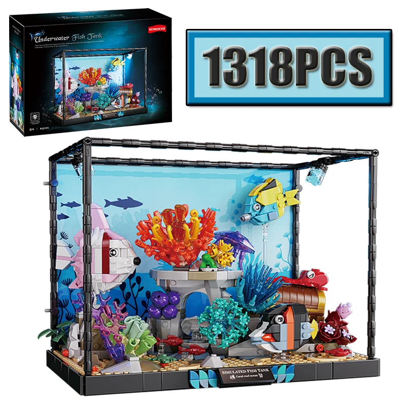 MOC 1318PCS Underwater Fish Tank World LED Building Blocks Creative DIY Assembly Model Puzzle Toy Gift Home Decoration