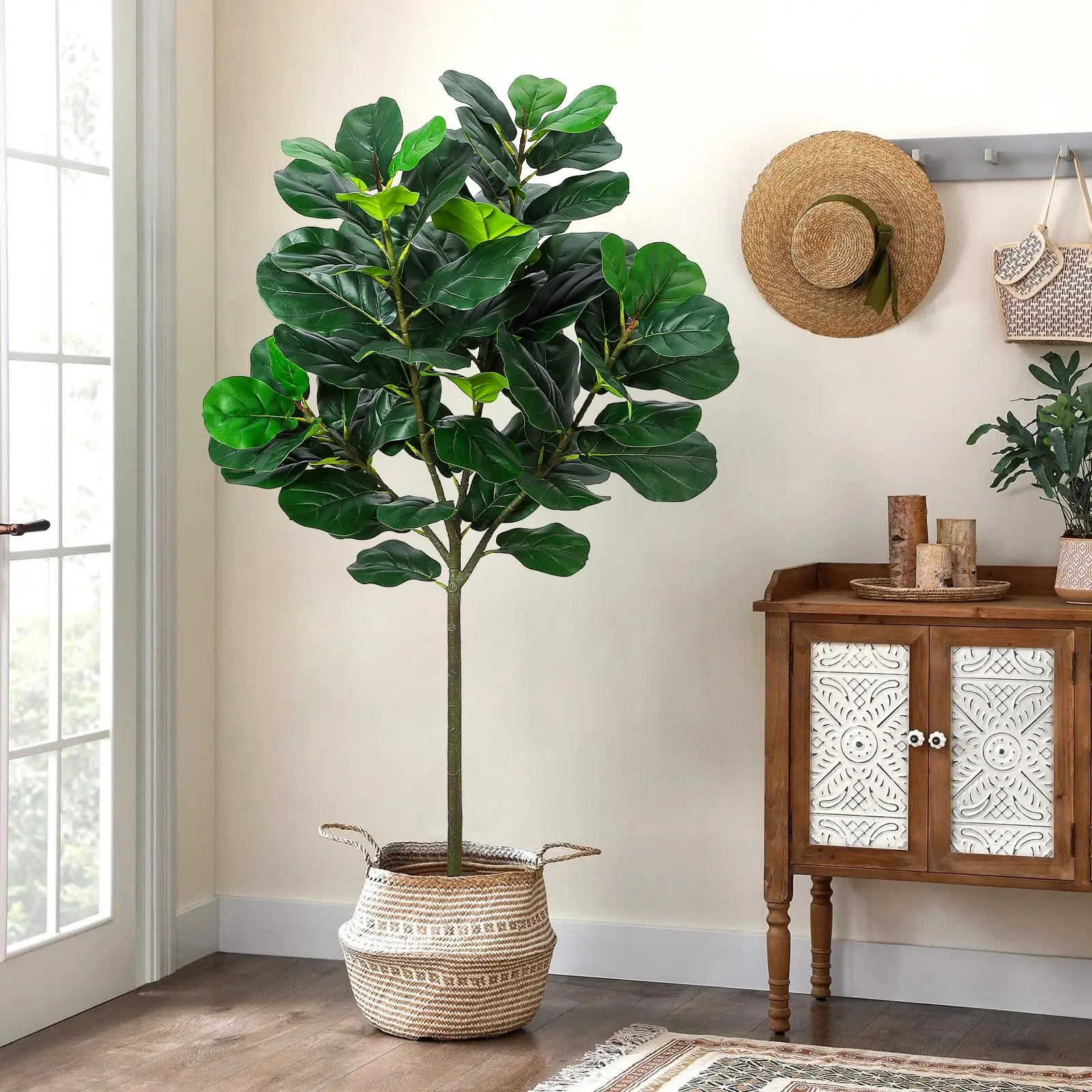 GlowSol 5.2 Ft Artificial Fiddle Leaf Fig Tree, Faux Ficus Lyrata Plant with 62 Fiddle Leaves, Tall Fake Plants Large Floor Plan