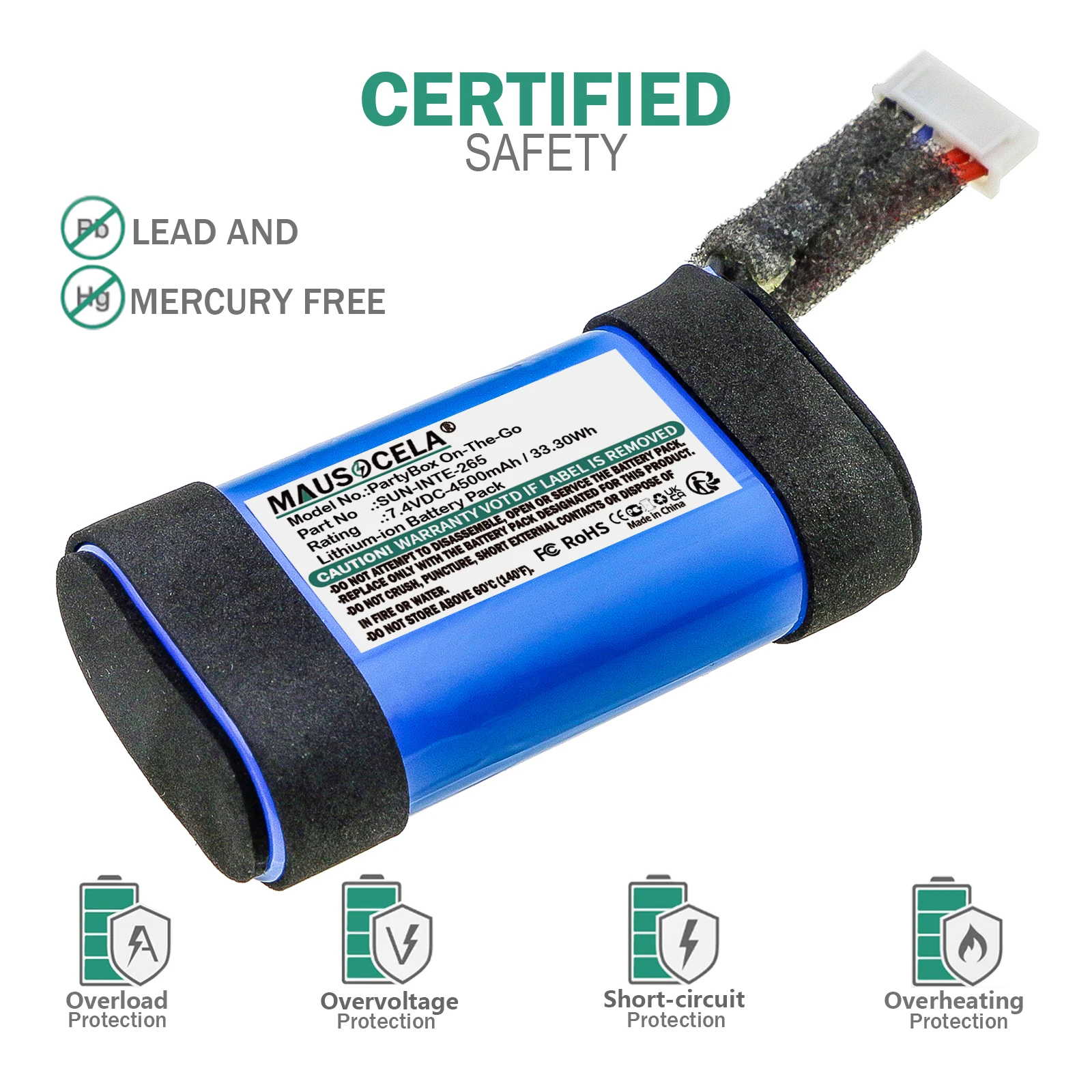 4500mAh Speaker Battery For JBL:SUN-INTE-265，PartyBox On-The-Go，+Toolkit--Li-ion--7.40V--4500mAh / 33.30Wh