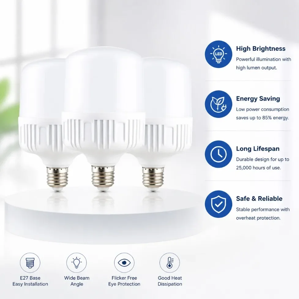 High Brightness E27 Screw Base LED Bulb 5W-100W White Light Eye Protection High Heat Dissipation Bulb Home Lighting Decoration
