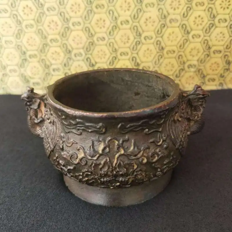 Antique Miscellaneous Items: Distressed Phoenix Ear Flower Pattern Ming Dynasty Xuan De Incense Burner Craft, Home Decorative It