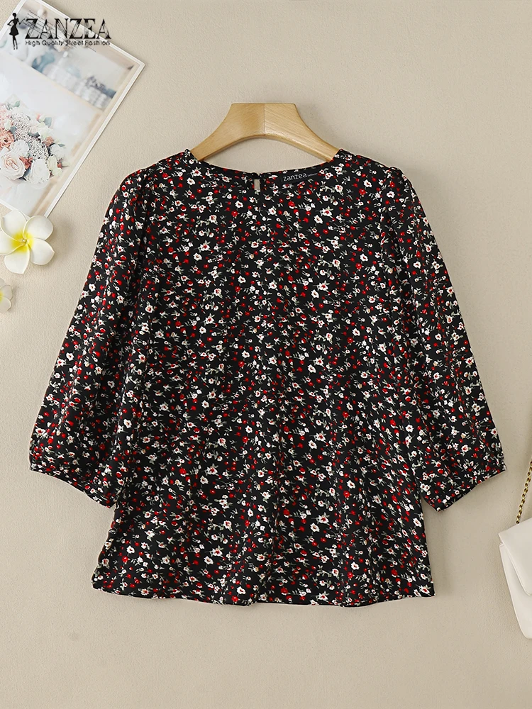 

2025 ZANZEA Summer Floral Printed Shirt Bohemain Female Blouse Women Elegant O Neck 3/4 Sleeve Work Tops Casual Holiday Blusa