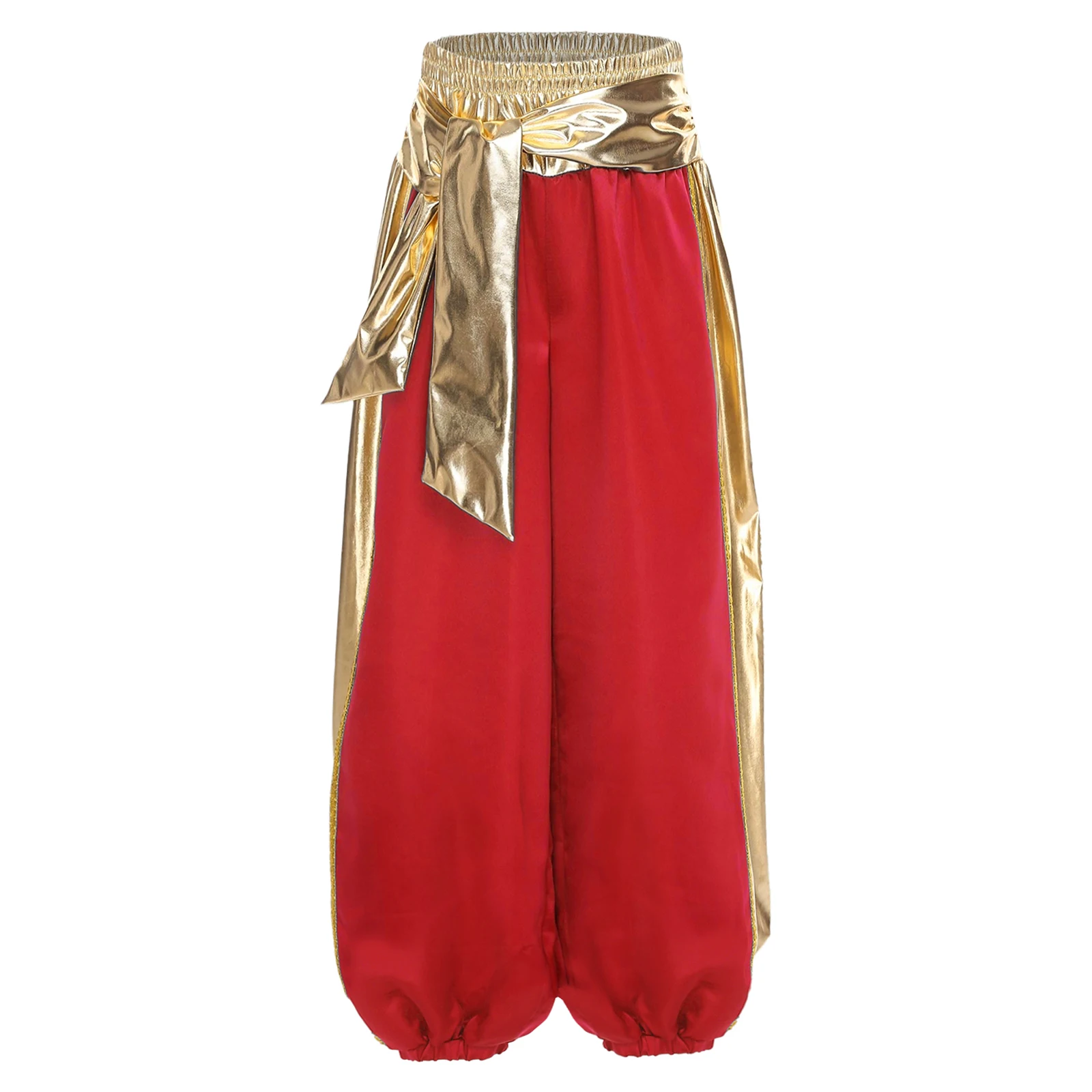 

Kids Boys Arabian Prince Cosplay Pants Metallic Shiny Lamp Arab Costume Pumpkin Pants Bloomers Harem Pants for Halloween Party