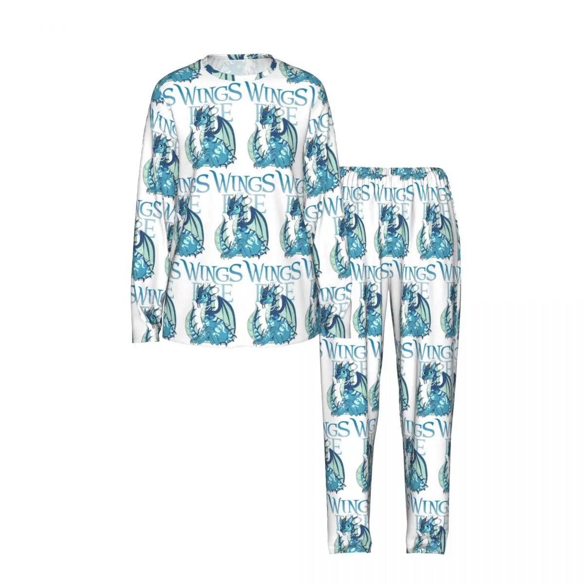 Glory Fantasy Rainwing Wings Of Fire Round Neck Long Sleeve Nightgowns for Sleeping Sleepshirts Women Soft Pajama Set Long Pants
