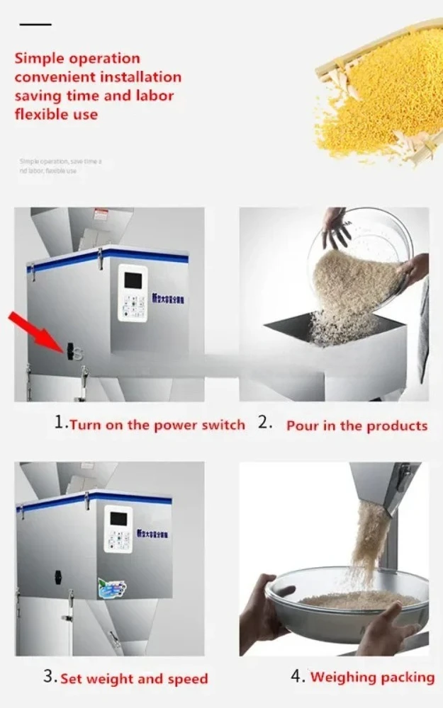 New Design Square Big Hopper Semi Automatic Powder Granule Weighing Filling Machine For Grain Flour Tea Beans Particles