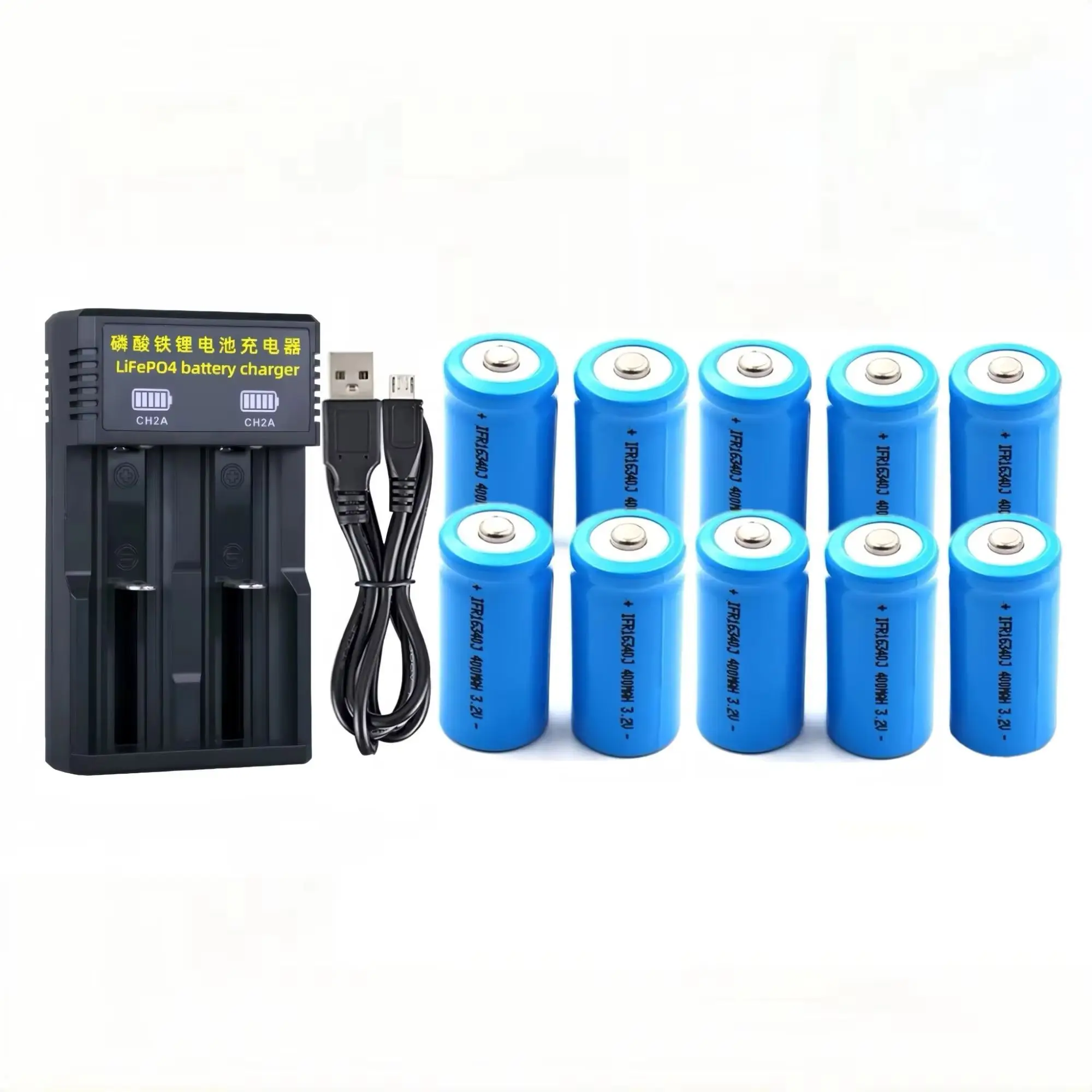 

10PCS 16340 LiFePO4 Battery 3.2V 400mAh Charger for Camera Smoke alarm Blood glucose meter Industrial instrumentation Flashlight