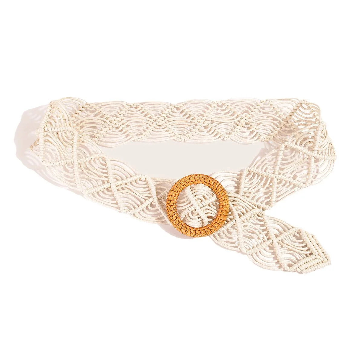 เชือกเทียนทําด้วยมือบริสุทธิ์ Retro สไตล์ชาติพันธุ์ผู้หญิงเอวกว้างซีลยุโรปและอเมริกาชุดสตรีเข็มขัดกลวงอเนกประสงค์