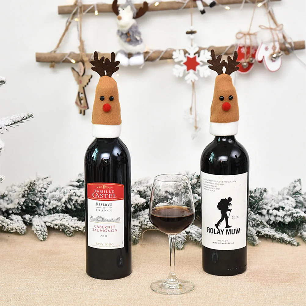

6Pcs Deer Wine Bottle Cover Set Adorable Cloth Decorative Cover for Christmas Holiday Party Home Kitchen Decoration