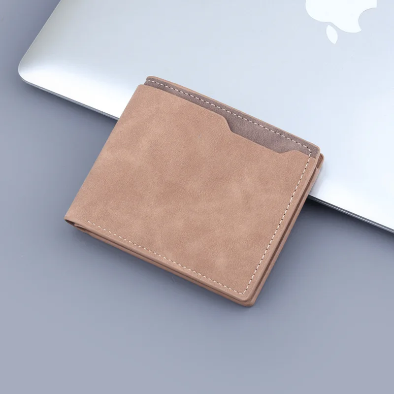 European and American Retro New Men Short Wallet 2 Fold Contrasting Colors Men's Half-fold Matte Wallet Soft Leather Wallet Bag