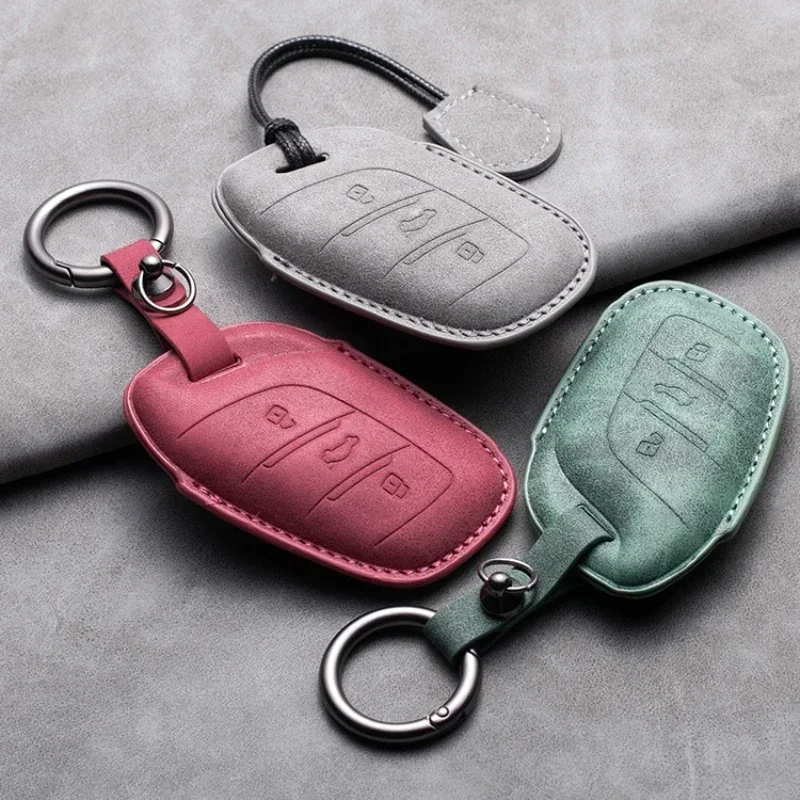 

Leather Car Key Case Protector Cover Remote Fob Holder Keychain For Roewe RX5 I5 I6 RX3 RX8 ERX5 MG ZS EV MG6 EZS Accessories