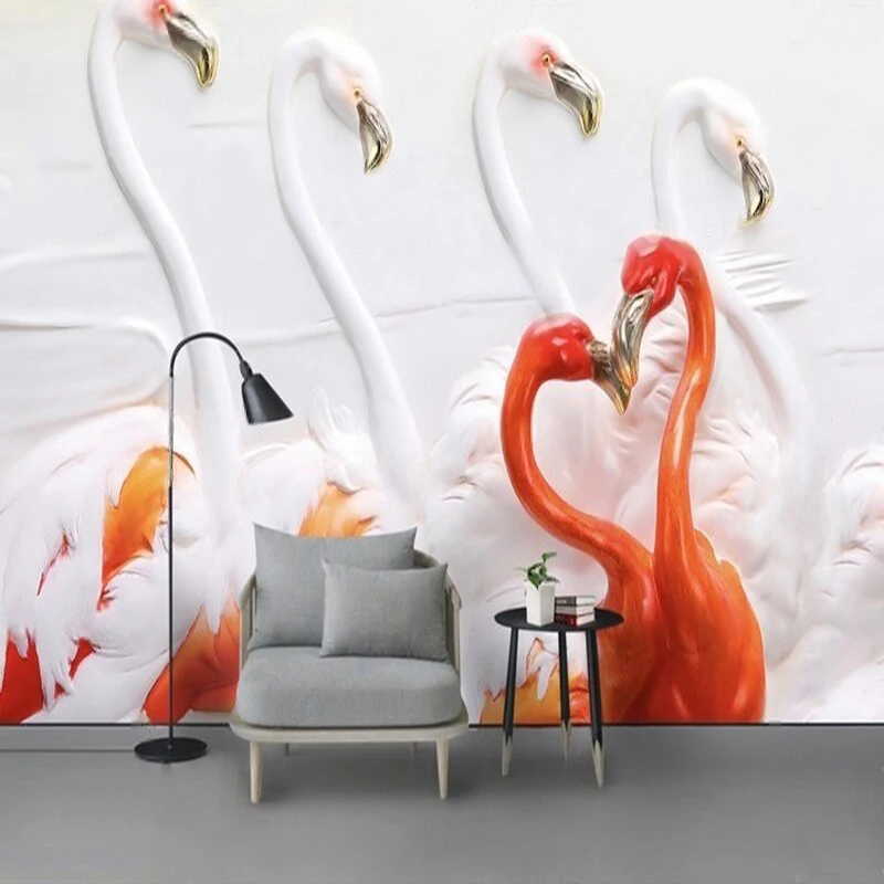 Nordic Style Modern Minimalist 3D Relief Flamingo Painted Fashion Oil Painting For TV living Room Decoration Mural Painting