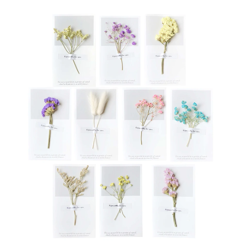 

12 Pcs Dried Flower Greeting Card Party Valentine's Day Cards Small and Bamboo Woman