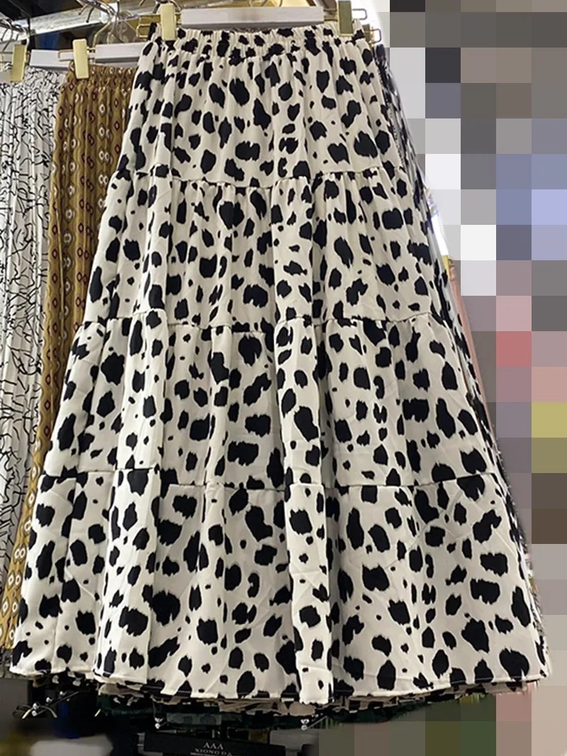 

Autumn and winter new high waist slimming retro drape covering crotch leopard print A-line cake long skirt big swing half skirt