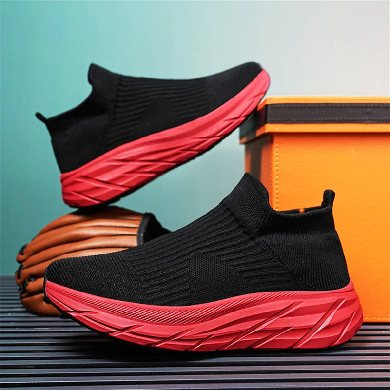 

Hot Sale Cheap Men's Summer Breathable Sneakers Big Size 46 Comfort Knitted Socks Shoes Unisex Slip-on Platform Sneakers Casual