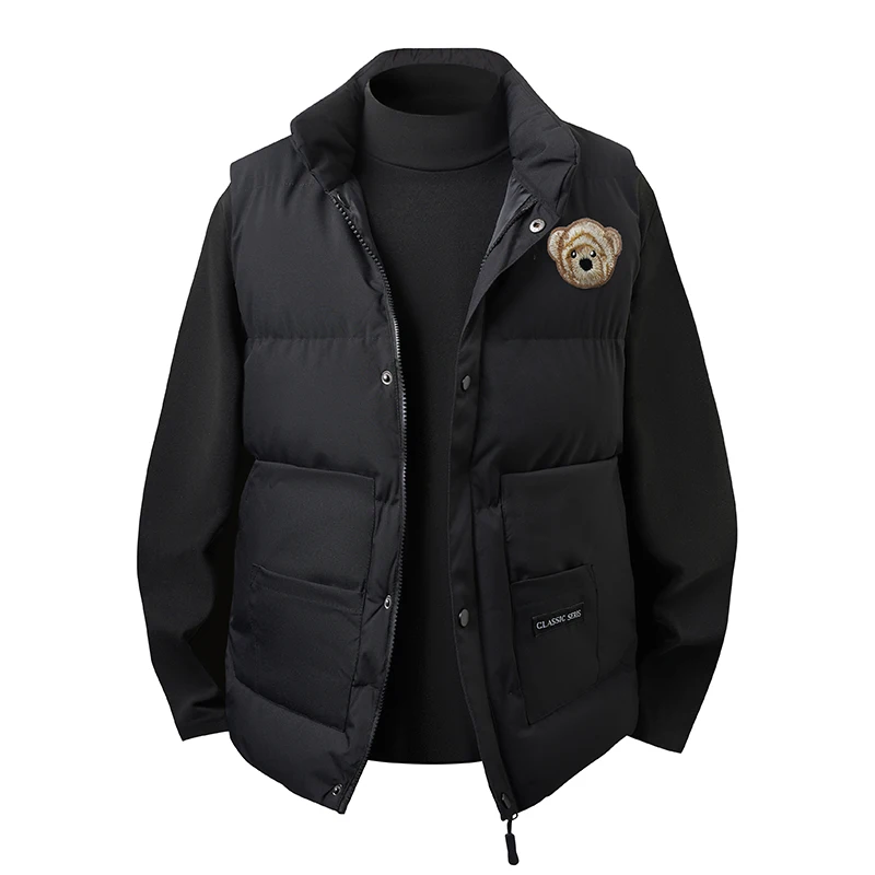 

2025 New Bear Embroidery down Cotton Vest Men's Korean Sle Trendy Stand Collar Warm Casual Versatile Outerwear