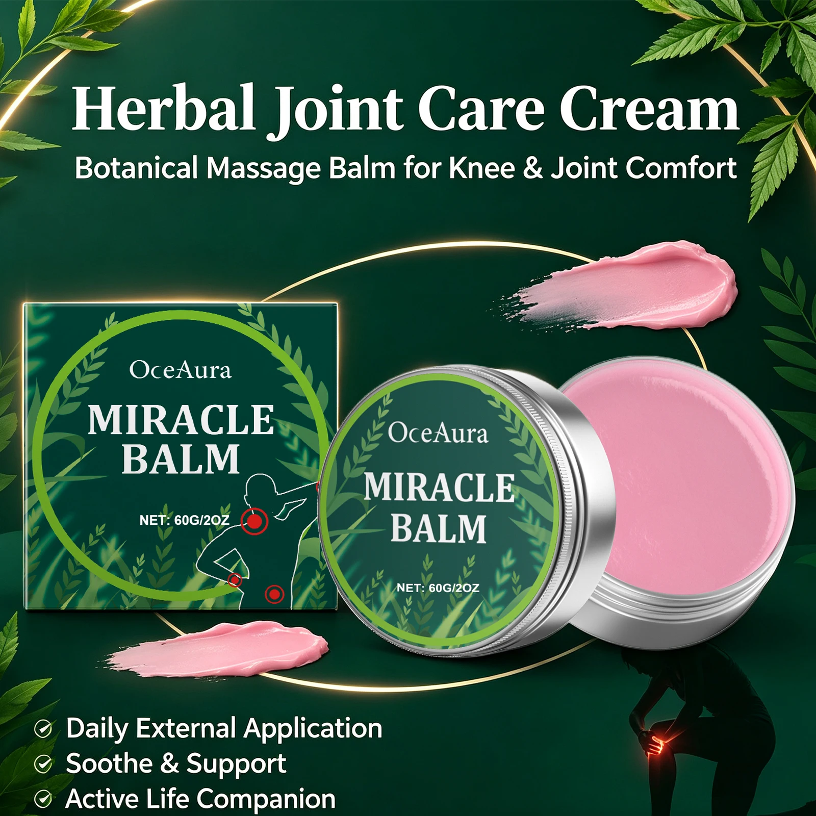 Miracle Balm Soothing Swollen Legs Relieve Muscle Tension Herbal Body Massage Joint Care Balm for Back, Hands, Feet and Body