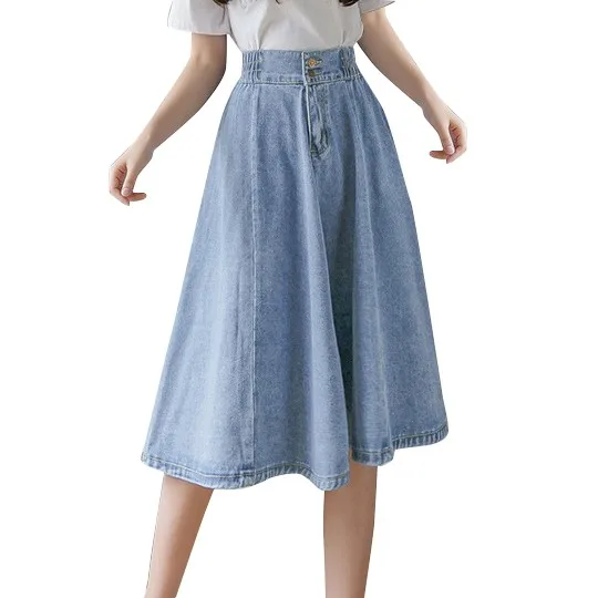 Denim skirt women 2023 summer new preppy style elastic high waist slim denim MIDI skirt Vintage Fashion 2024 Holiday Loose Skirt