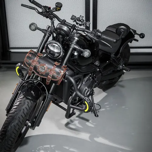 Imagen 2 del producto Bolsa con colgante de motocicleta Retro estilo Punk, bolsa para manillar de horquilla delantera de motocicleta, bolsa de almacenamiento, bolsa de tanque de capacidad, bolsa de herramientas de cuero PU