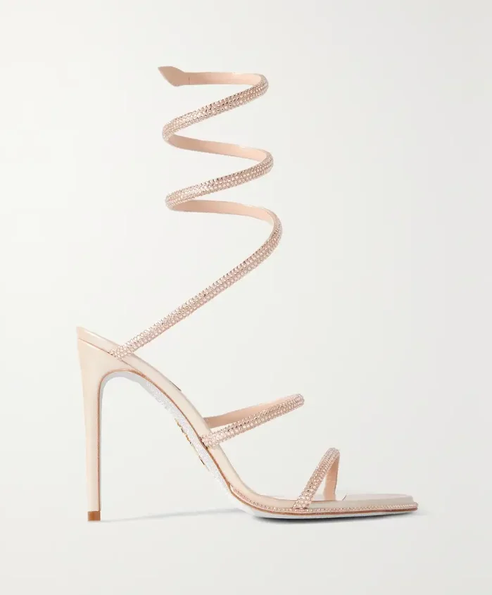 

2024 New Open Toe Rhinestone Serpentine Wrap Hollow Sexy Sandals Gold High Heels