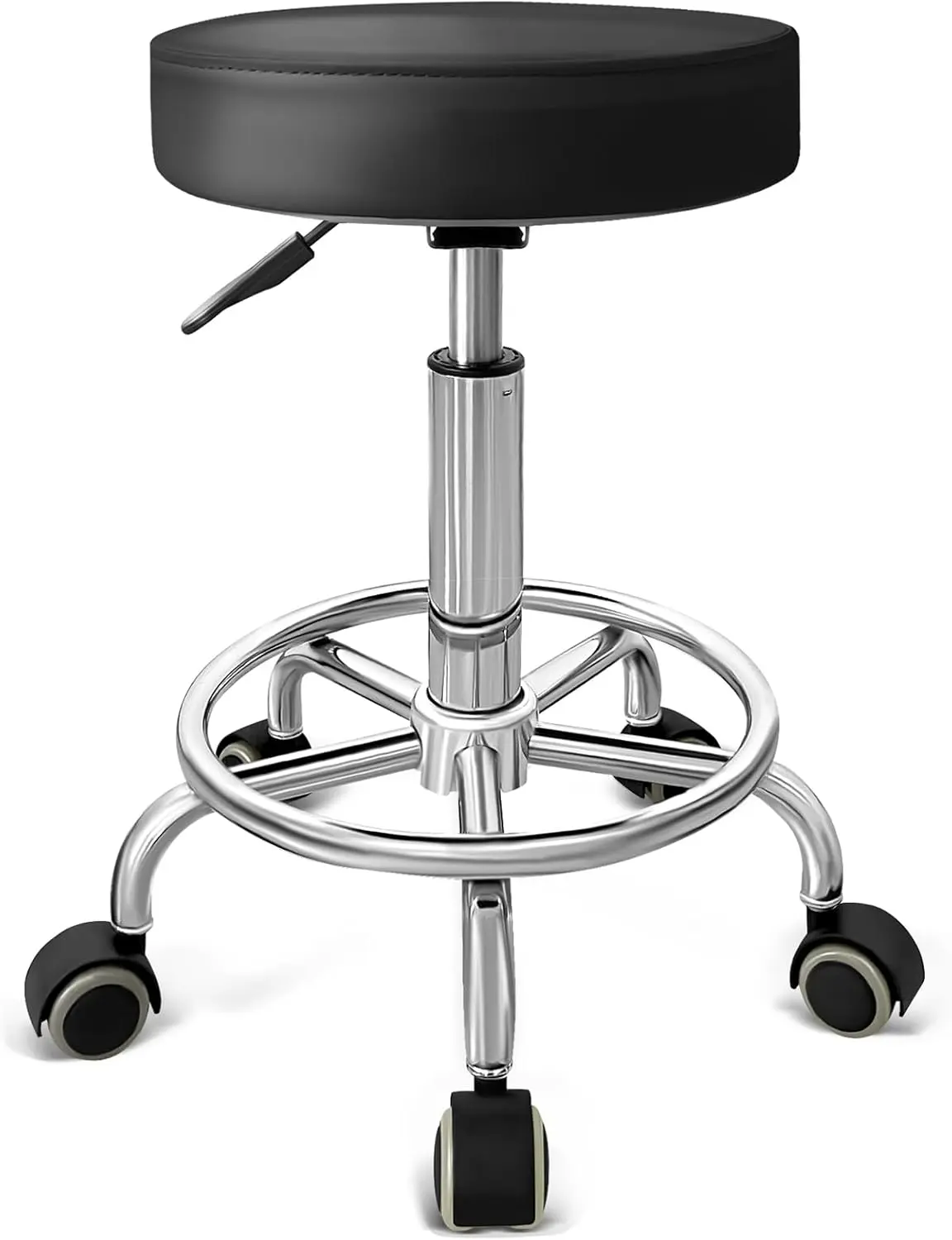 

Adjustable PU Leather Rolling Stool with Foot Rest, Swivel Chair for Office Salon Spa Massage Black