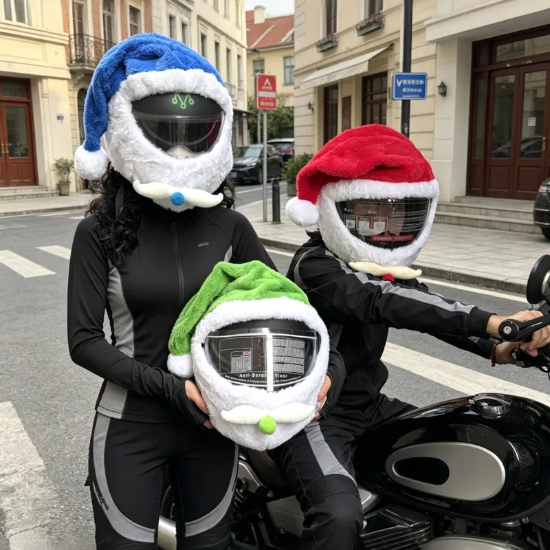 Santa Personality Plush Cartoon Motorcycle Helmet Protective Cover Fun Plush Electric Car Helmet Cover