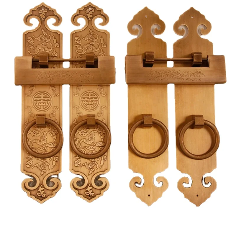 

Chinese style, old-fashioned solid wood door lock, ancient architectural style, flower pavilion door handle