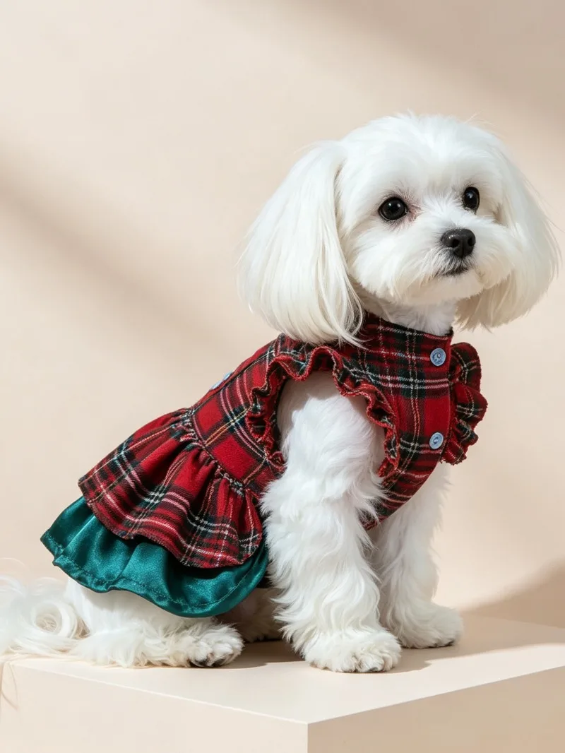 Doppellagiges festliches Kleid mit Schleife für Haustiere, Herbst-Winter-Hundekleidung, Katzenrock, Katzen- und Hundekleid, Haustierbekleidung, Festtagskostüm für Partys – Detail 17