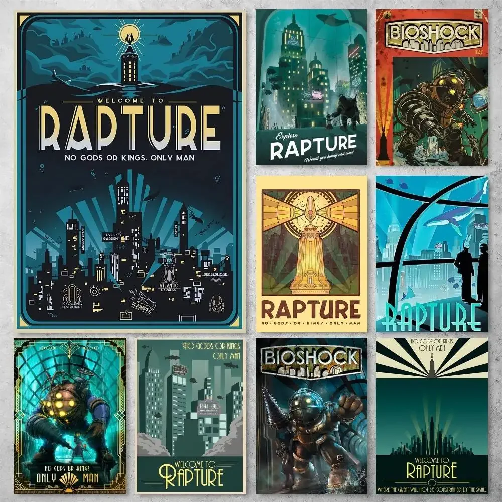 Affiche murale rétro B-Bioshock R-Rapture, affiche vintage classique pour décoration de bureau, de salon, image de décoration de maison unique