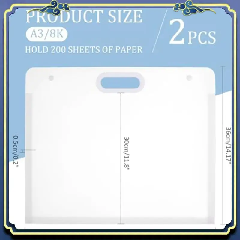 Portable 2Pcs Plastic Art Folders Rectangular Art Storage Box For Painting Sketch Photography Art