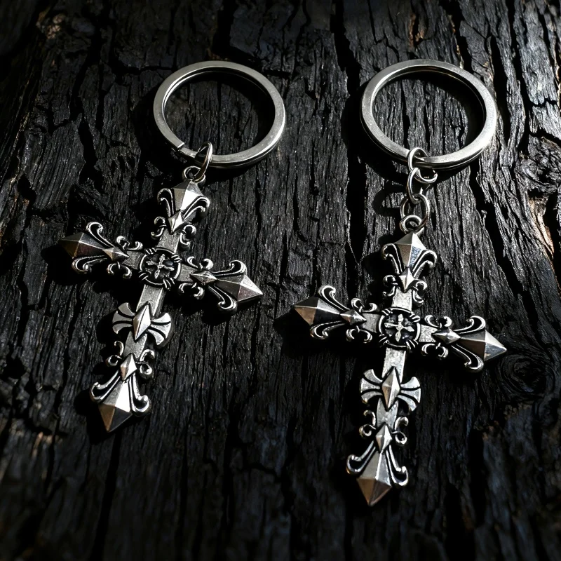Fashion Cross Stainless Steel Keychain Backpack Pendant Car Keychain Jesus Street Trend Retro Alloy Accessories Gift Pendant